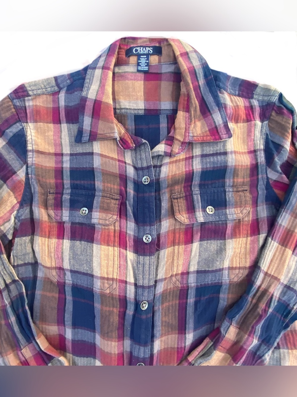Chaps Plaid Button-Down Shirt in Pink,Red, Blue,Cream & Tan